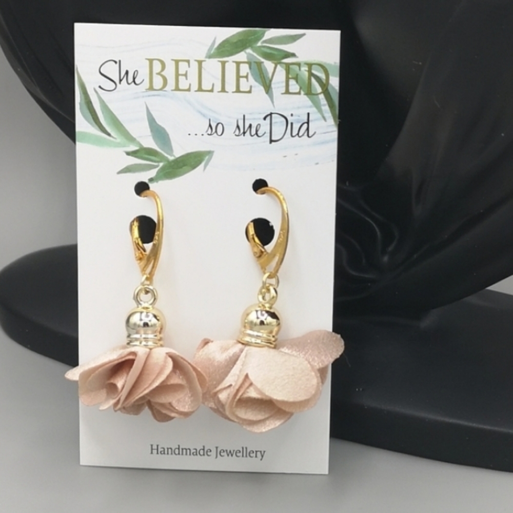 Champagne Satin Flower Fluff Earrings